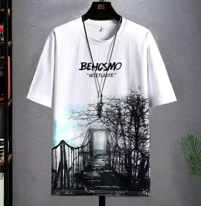2 Pieces (Black+White) Men's T-shirt M-5XL Large Size Shirt Clothes Casual