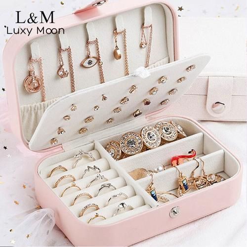Jewelry Organizer Large Capacity Leather Storage Box Portable Travel Necklace Ring Holder Small Case Solid Cosmetic Bag