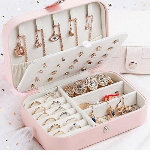 Jewelry Organizer Large Capacity Leather Storage Box Portable Travel Necklace Ring Holder Small Case Solid Cosmetic Bag