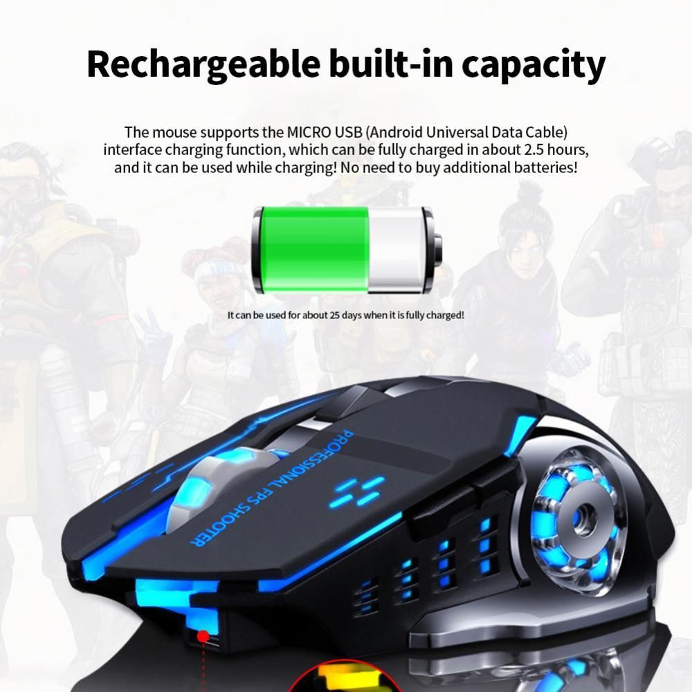 Wireless/ Wired Gaming Mouse 3600 Dpi Portable Silent Mouse 6 Buttons 2.4ghz Pc