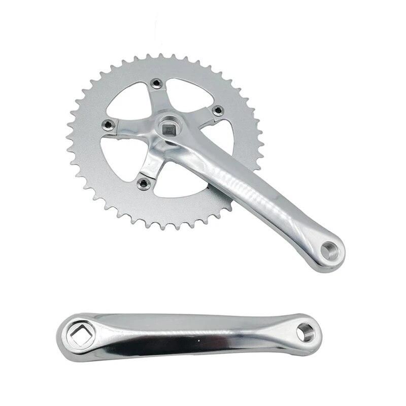 Single Speed Vintage Bike Crank Fixed Gear Crankset Sliver Road Bicycle Chainwheel Sprocket Wheel 165mm 44T 110PCD 6061 Aluminum