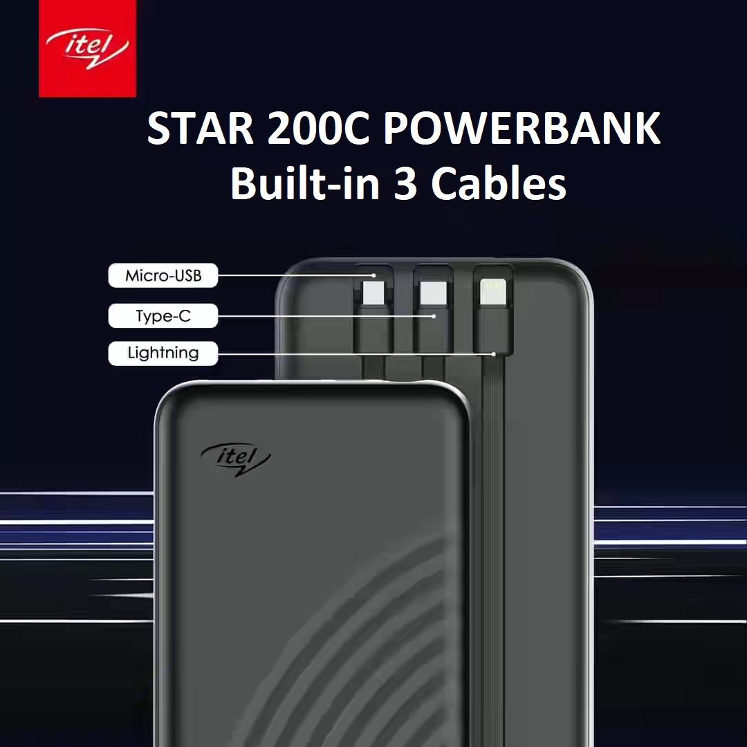 STAR 200C 20000mAh Faster Charging Power Bank With Built-in 3 Cables