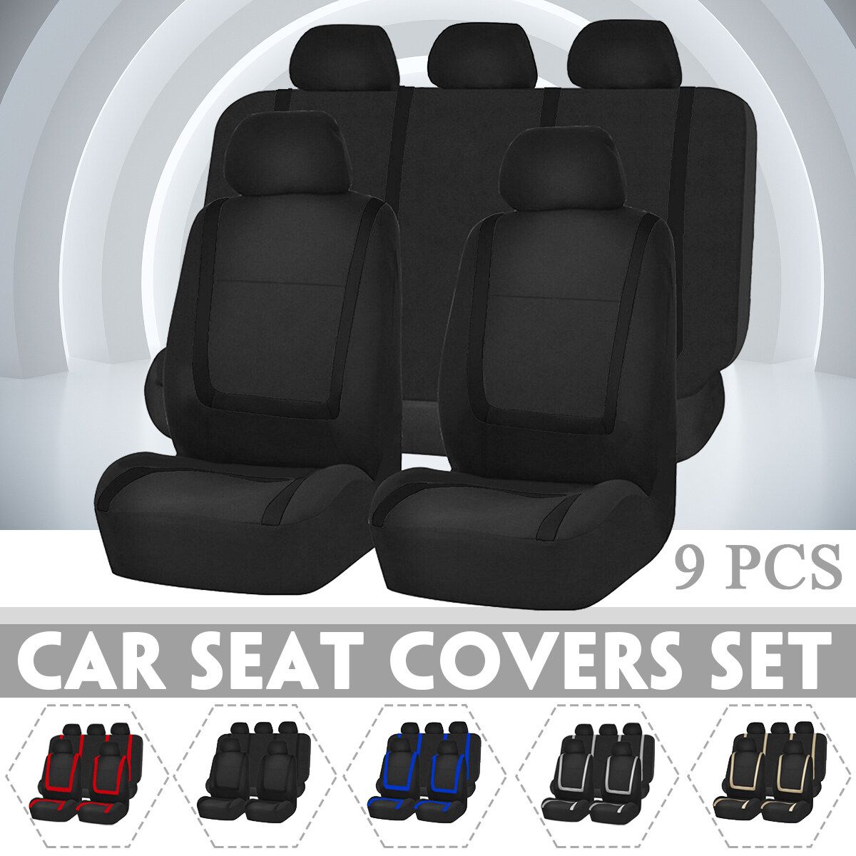 9Pcs/Set Adjustable Universal Car Seat Covers With Tire Track Detail Styling Car Seat Protector For All Cars Beige