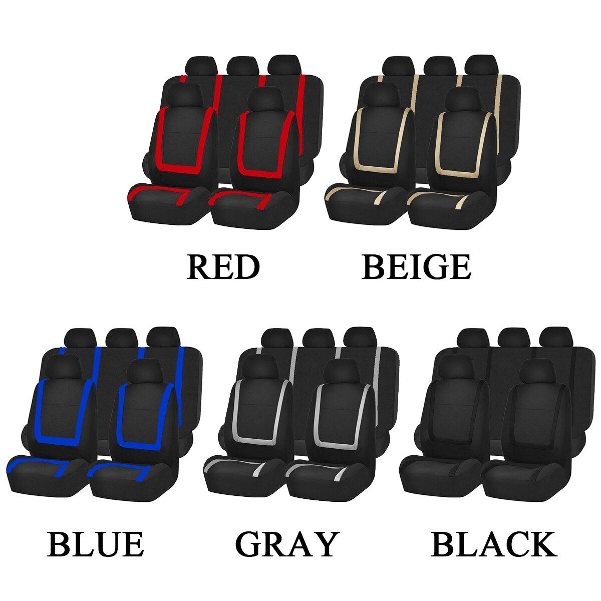 9Pcs/Set Adjustable Universal Car Seat Covers With Tire Track Detail Styling Car Seat Protector For All Cars Beige