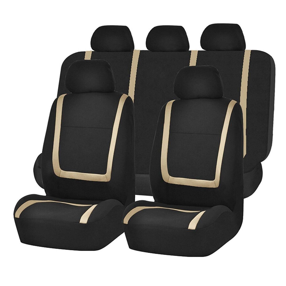 9Pcs/Set Adjustable Universal Car Seat Covers With Tire Track Detail Styling Car Seat Protector For All Cars Beige