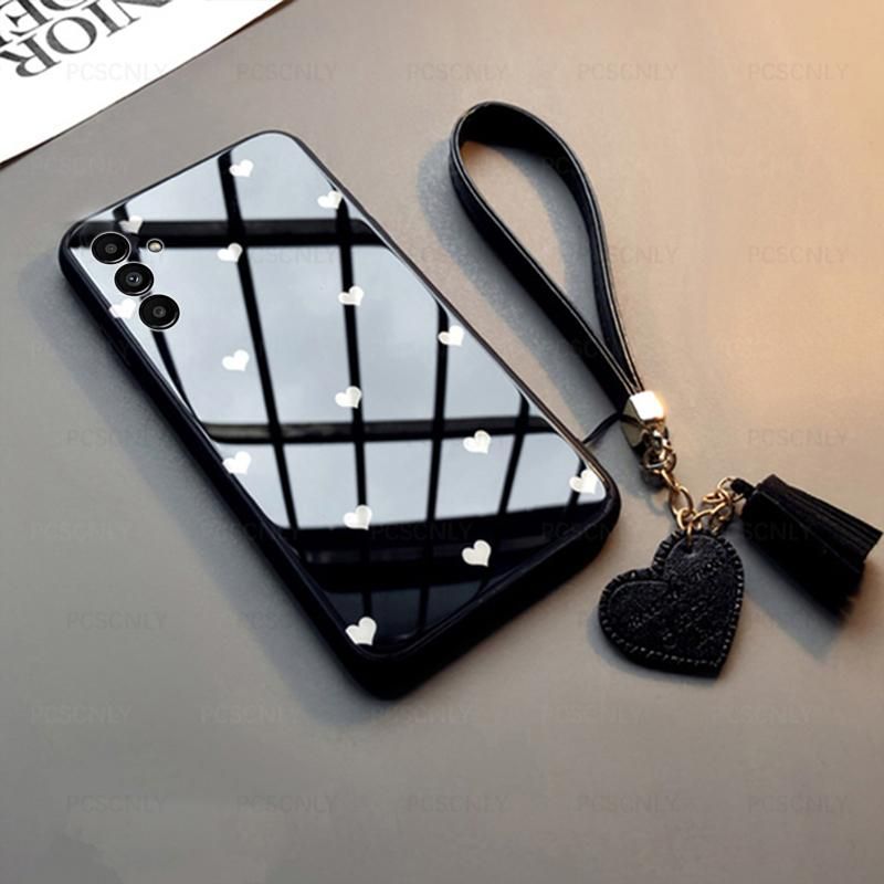 Glass Case For Samsung Galaxy A14 M14 A24 A34 A54 5G Fashion Love Heart Hard Phone Cover