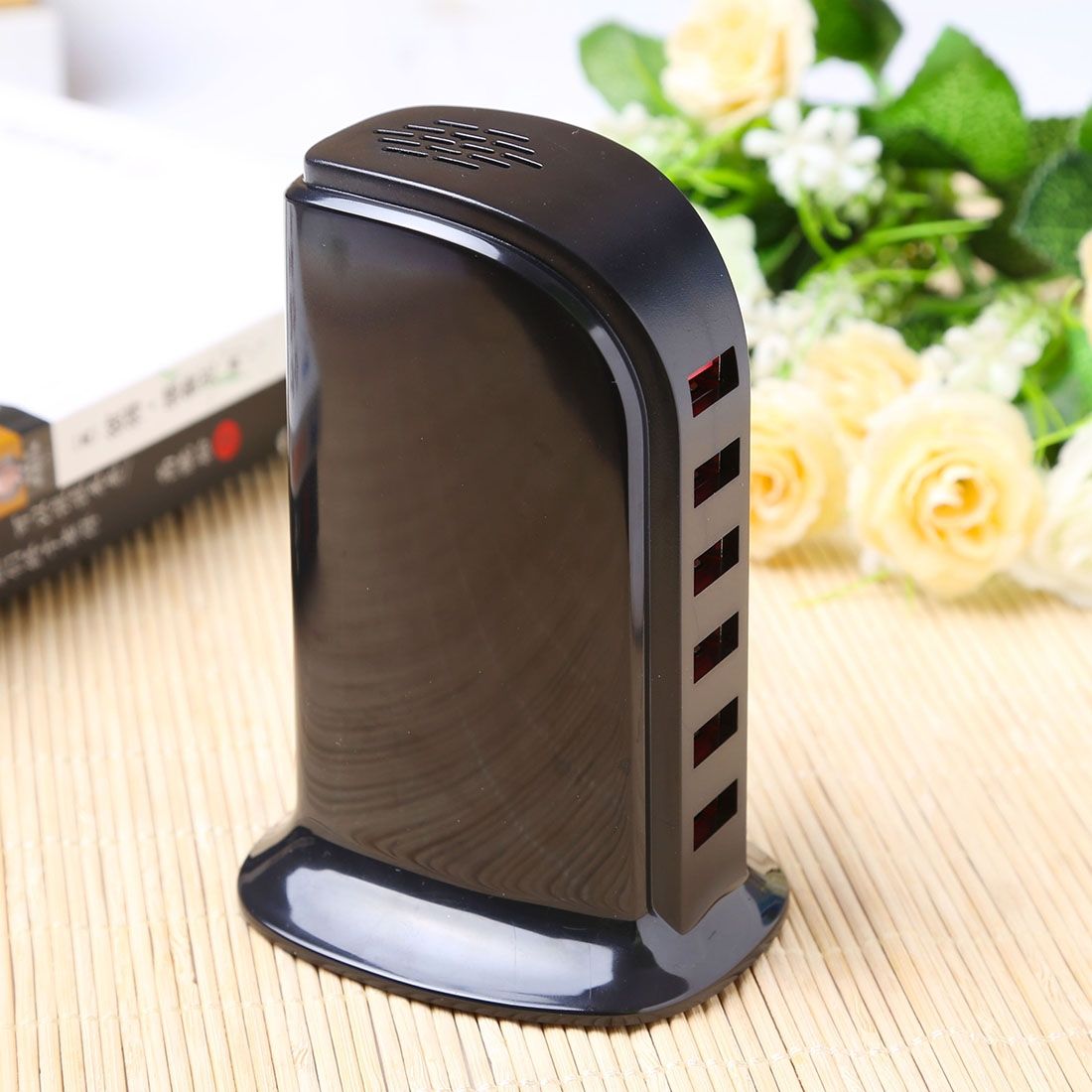 30W 6 Ports USB Fast Charging Dock Smart Charger AC100-240V (Black)