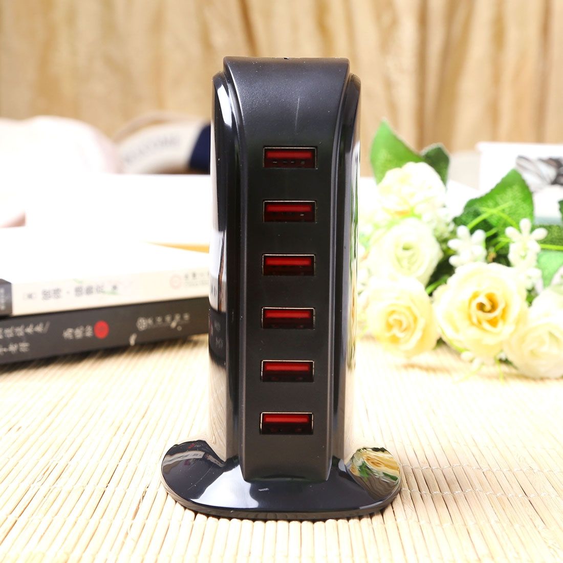 30W 6 Ports USB Fast Charging Dock Smart Charger AC100-240V (Black)