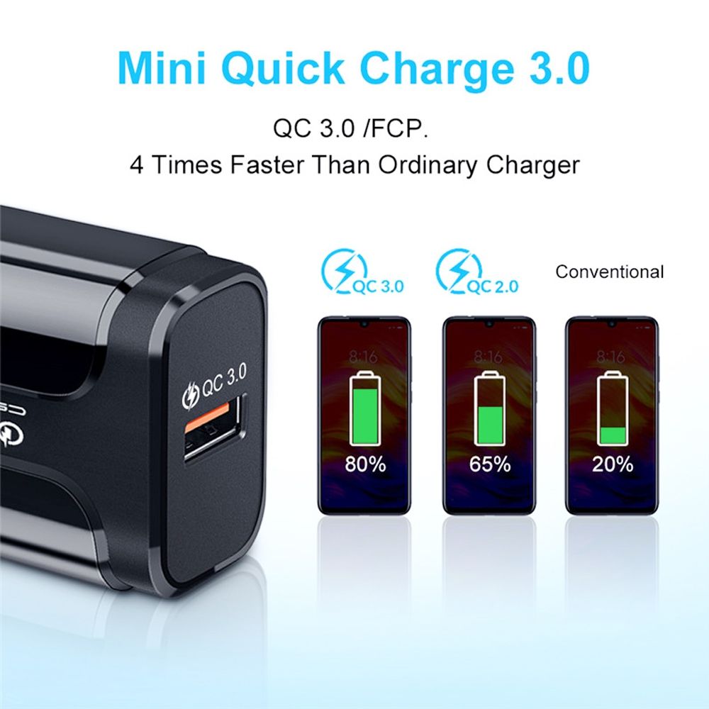 Portable QC3.0 18W USB Port Universal Quick Charging Charger, EU Plug(Black)