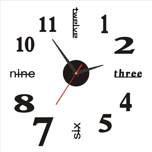 Frameless DIY Wall Clock 3D Decor Sticker 40CM DIY Clock Kit