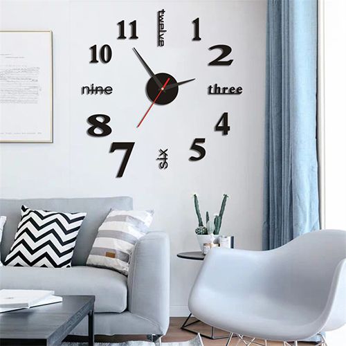 Frameless DIY Wall Clock 3D Decor Sticker 40CM DIY Clock Kit