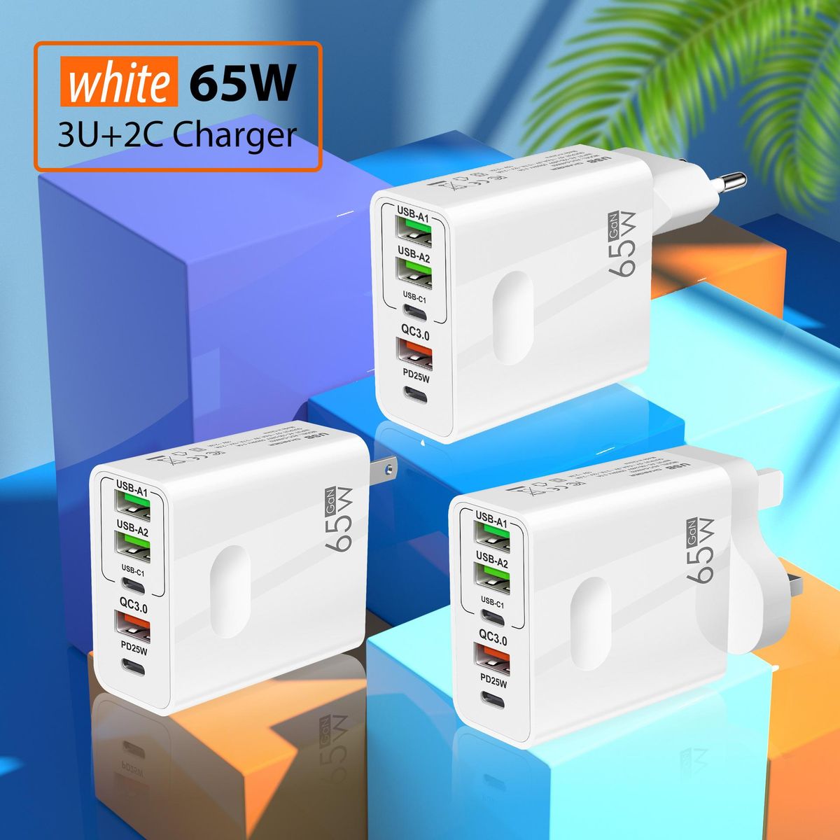 65W mobile phone   3USB  2C PD fast charger (white)