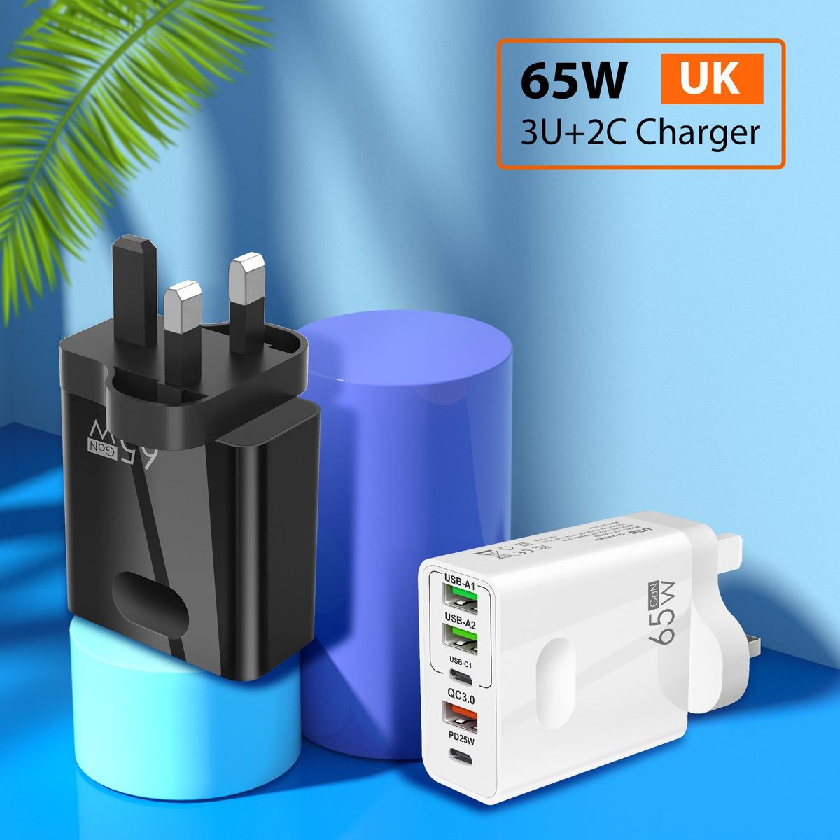 65W mobile phone   3USB  2C PD fast charger (white)