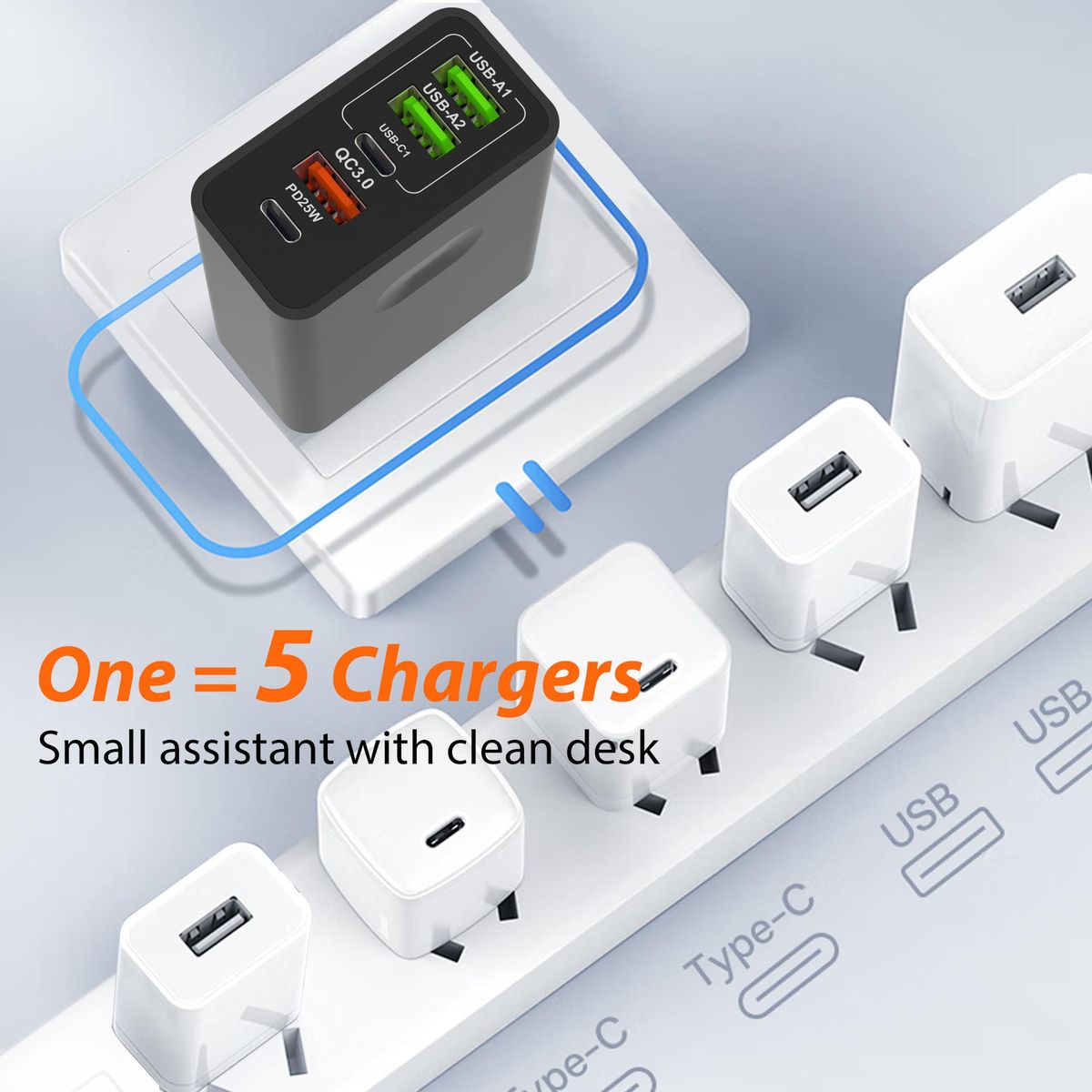 65W mobile phone   3USB  2C PD fast charger (white)