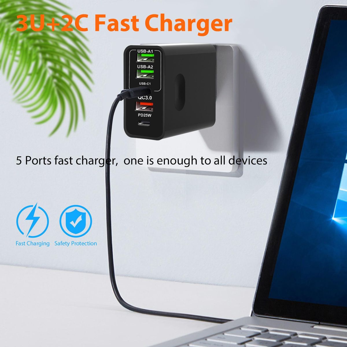 65W mobile phone   3USB  2C PD fast charger (white)