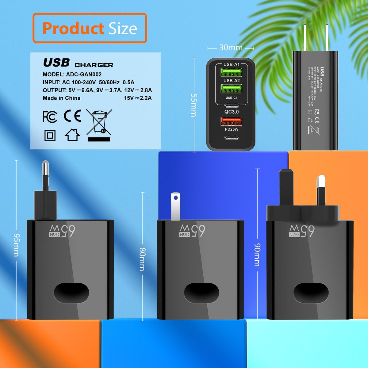 65W mobile phone   3USB  2C PD fast charger (white)