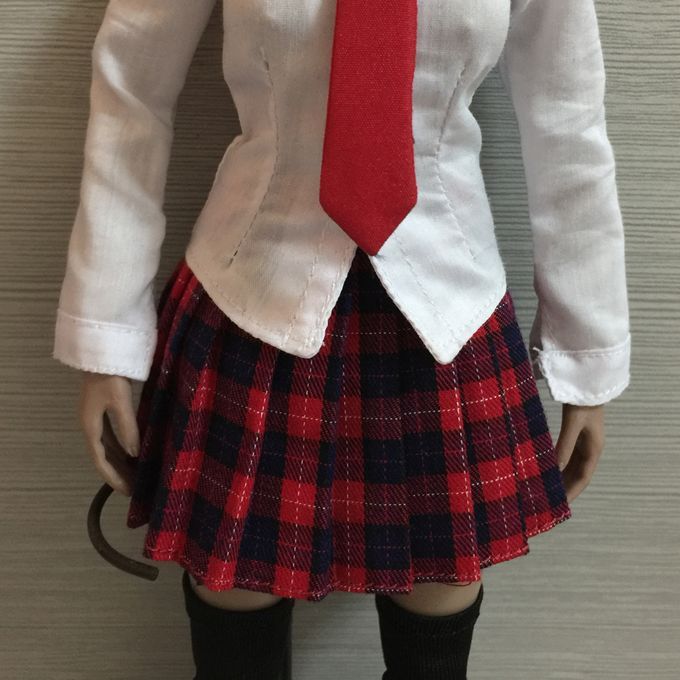 16 Model Girl Mini Plaid Skirt Crop Top Tshirt For 12Inch Phicen