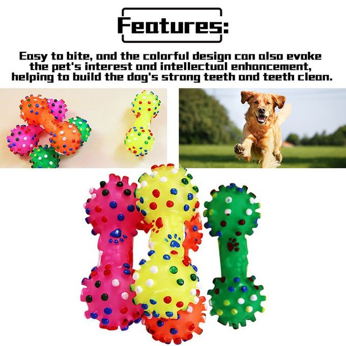 Durable Small Dog Toys Rubber Pets Sound Squeaky Dumbbell Shape Chewing Toy Random