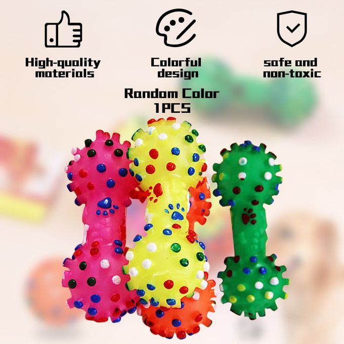 Durable Small Dog Toys Rubber Pets Sound Squeaky Dumbbell Shape Chewing Toy Random