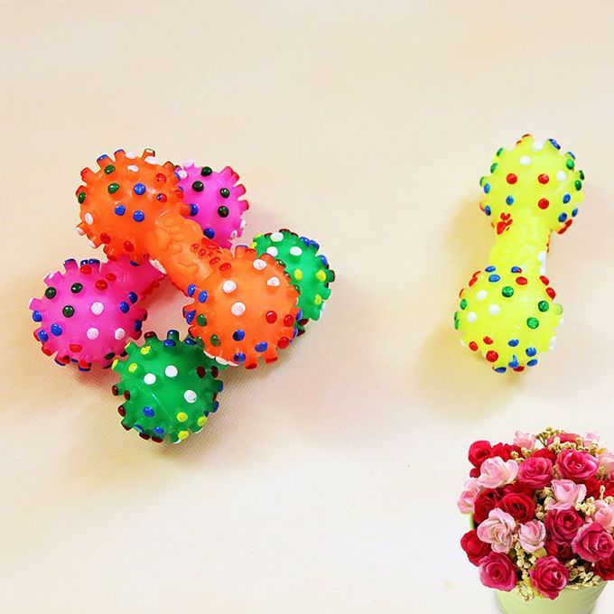 Durable Small Dog Toys Rubber Pets Sound Squeaky Dumbbell Shape Chewing Toy Random
