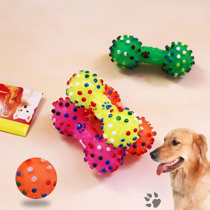 Durable Small Dog Toys Rubber Pets Sound Squeaky Dumbbell Shape Chewing Toy Random