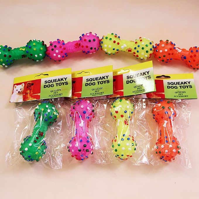 Durable Small Dog Toys Rubber Pets Sound Squeaky Dumbbell Shape Chewing Toy Random
