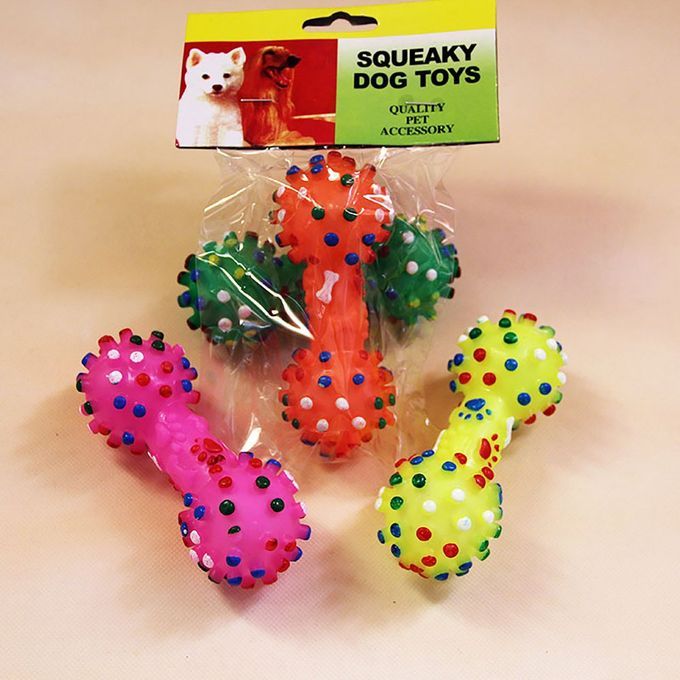 Durable Small Dog Toys Rubber Pets Sound Squeaky Dumbbell Shape Chewing Toy Random