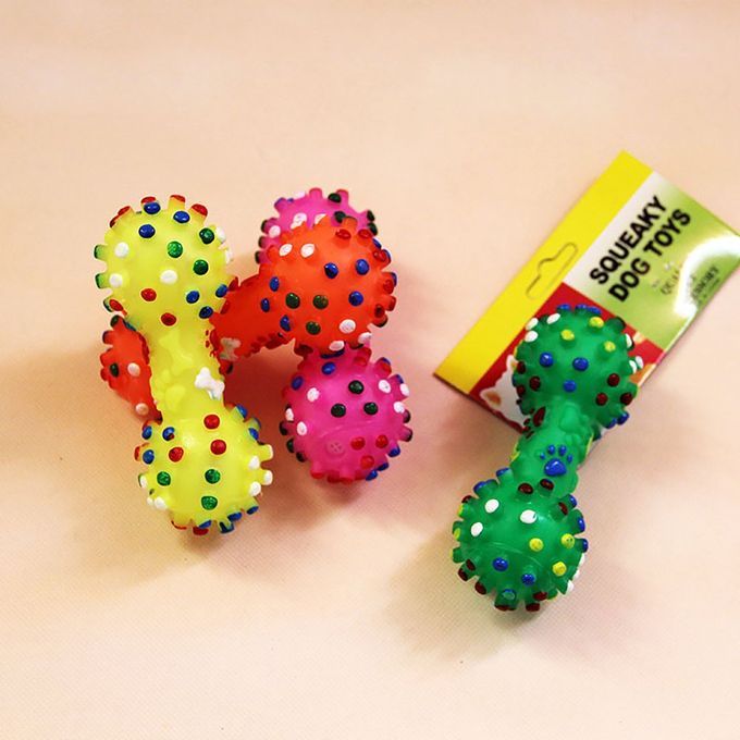 Durable Small Dog Toys Rubber Pets Sound Squeaky Dumbbell Shape Chewing Toy Random