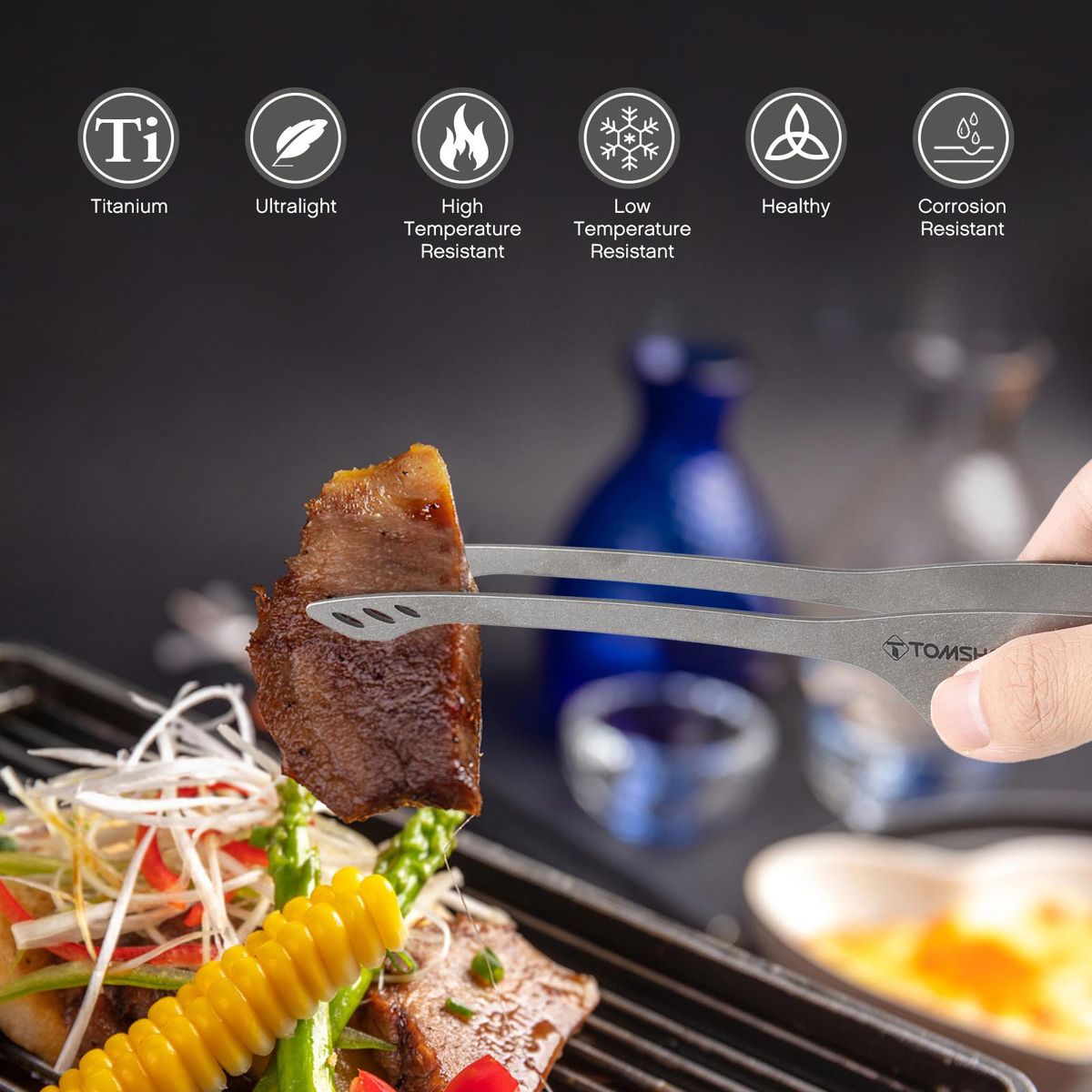 TOMSHOO Titanium Tongs 9.2 Inch Lightweight BBQ Grill Tongs Clip Outdoor Camping Backpacking Hiking Cookware