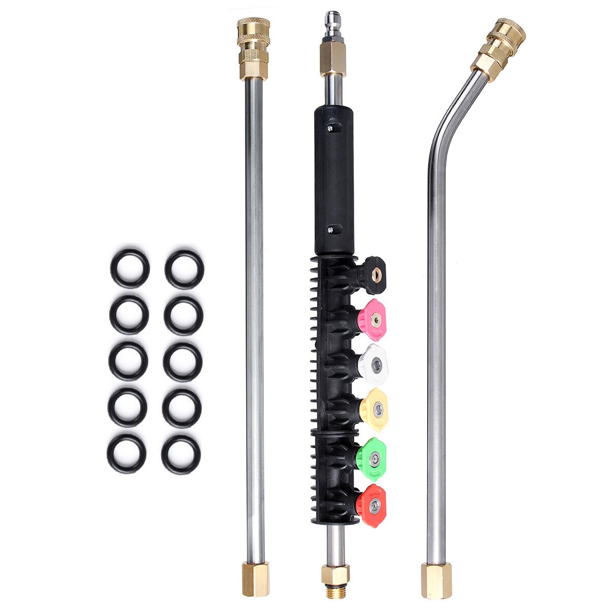 13Pcs/Set 4000PSI Washer Wand Extension Replacement Lance With 6 Spray Nozzle Tips, 1/4" Quick Connect With 10 Replaceable Anti-Leaked Ring
