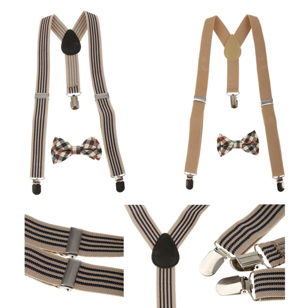 2Sets Kid Stretchble Y-back Suspender Plaid Bowtie Set
