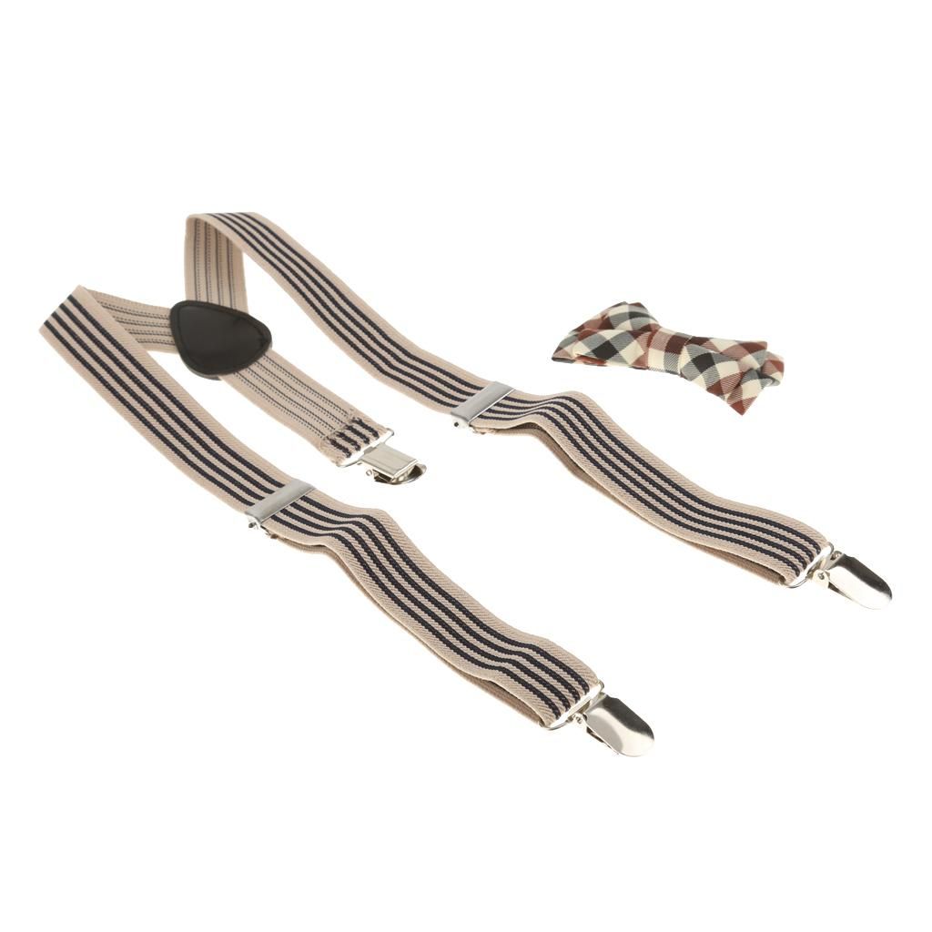 2Sets Kid Stretchble Y-back Suspender Plaid Bowtie Set
