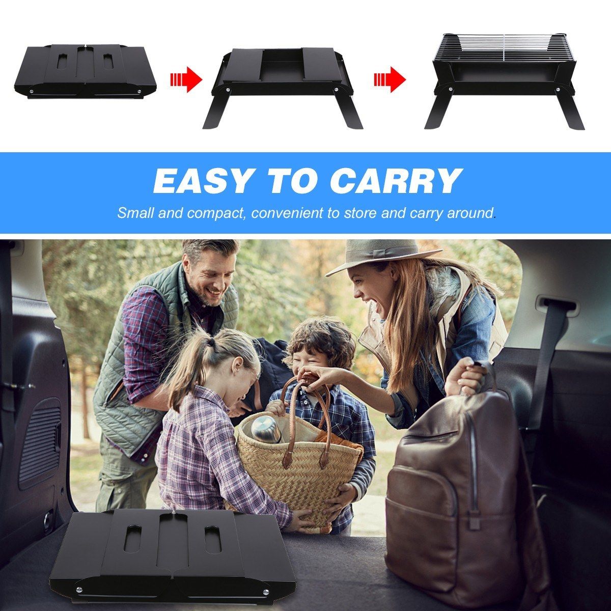 Portable Folding Charcoal Grill Stainless Steel Cooking