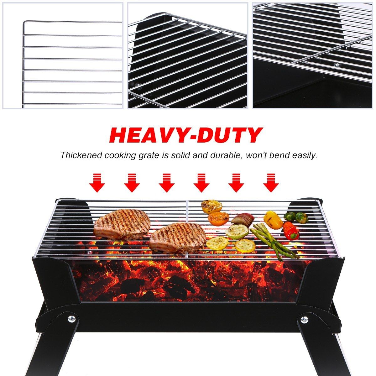 Portable Folding Charcoal Grill Stainless Steel Cooking