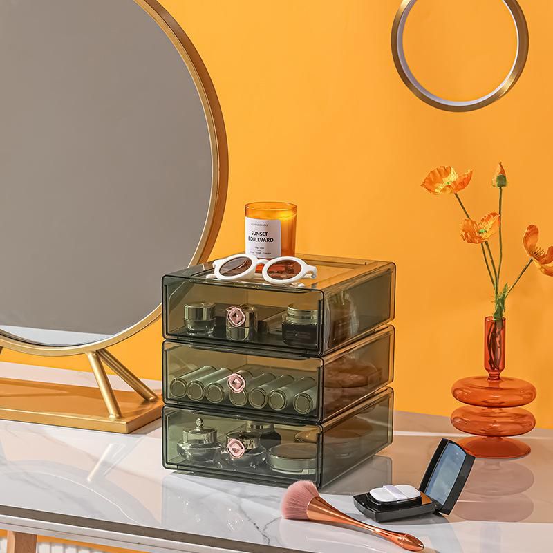 Desktop Storage Box Cosmetics Eyebrow Pencil Pencil Eraser Office Tableware Storage Finishing Box Transparent Stackable Plastic