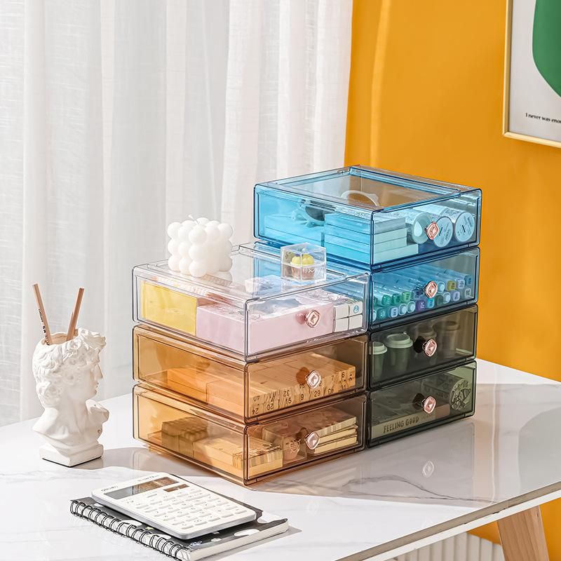 Desktop Storage Box Cosmetics Eyebrow Pencil Pencil Eraser Office Tableware Storage Finishing Box Transparent Stackable Plastic