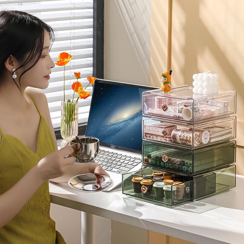 Desktop Storage Box Cosmetics Eyebrow Pencil Pencil Eraser Office Tableware Storage Finishing Box Transparent Stackable Plastic