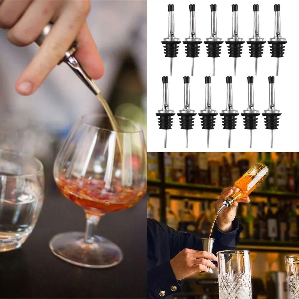 12pcs/lot Stainless Steel Wine Bottle Beer Pourer with Cap Covers Oil Cork Drink Dispenser Spout Bottle Stopper Barware Bar Tool