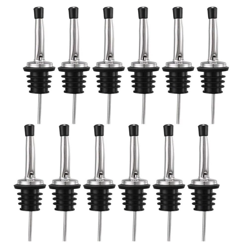 12pcs/lot Stainless Steel Wine Bottle Beer Pourer with Cap Covers Oil Cork Drink Dispenser Spout Bottle Stopper Barware Bar Tool