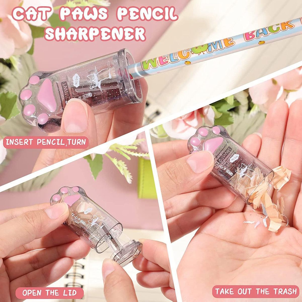 4 Pcs Cat Paw Shaped Retractable Eraser Kawaii Pencil