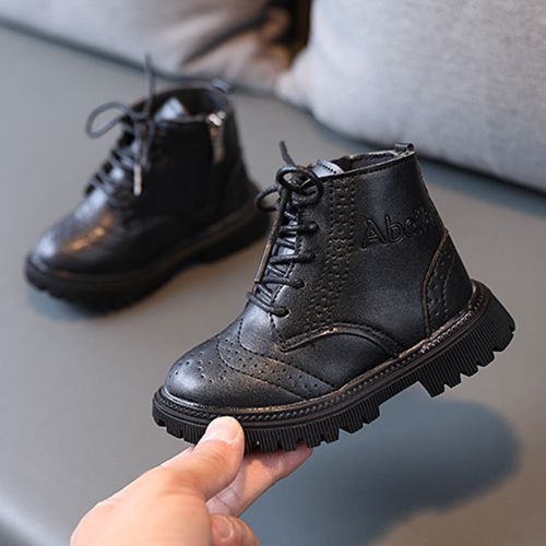 Kids Martin Boots Girls Single Leather Short Boots Boys Retro Simple Shoes Black