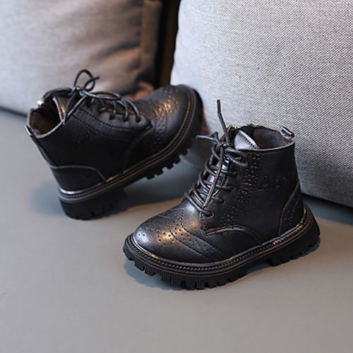 Kids Martin Boots Girls Single Leather Short Boots Boys Retro Simple Shoes Black