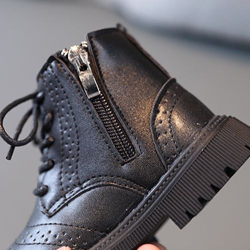Kids Martin Boots Girls Single Leather Short Boots Boys Retro Simple Shoes Black