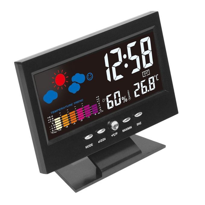 Home-Electronic Digital Temperature Humidity Monitor Clock Weather Forecast Clock Black