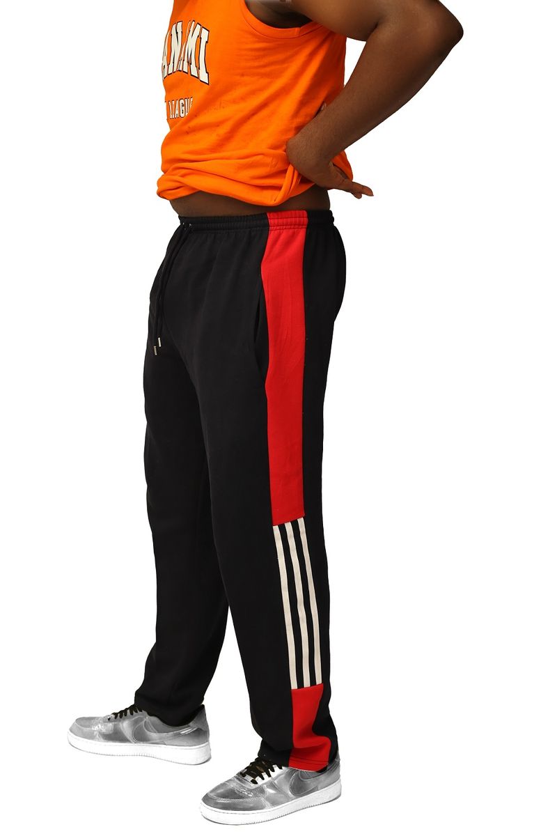 Comfortable Red & White Stripes On Black Joggers/Sweatpants