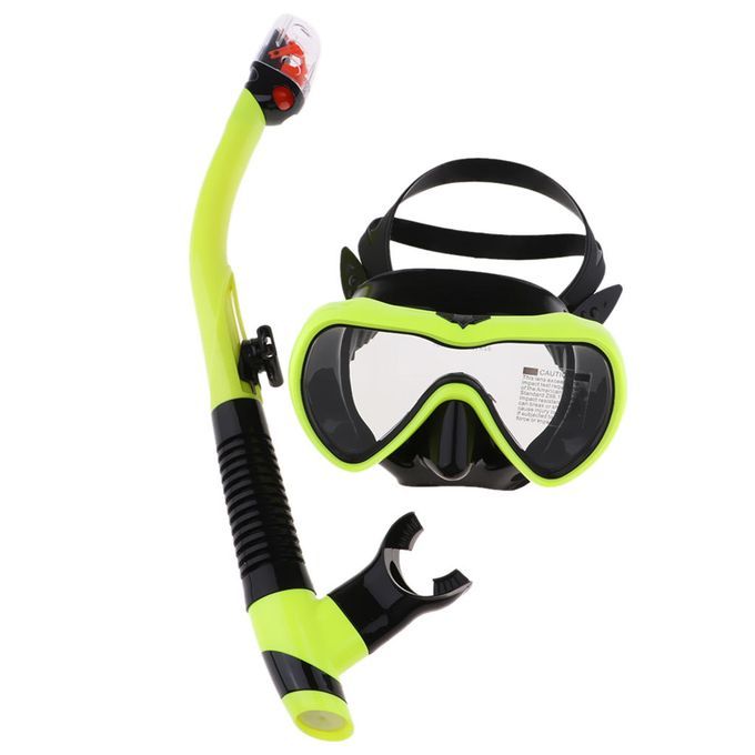 Anti-Fog Snorkel Mask Impact Resistant Tempered Glass Dry Top Yellow