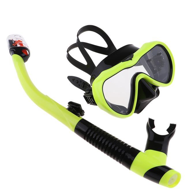 Anti-Fog Snorkel Mask Impact Resistant Tempered Glass Dry Top Yellow