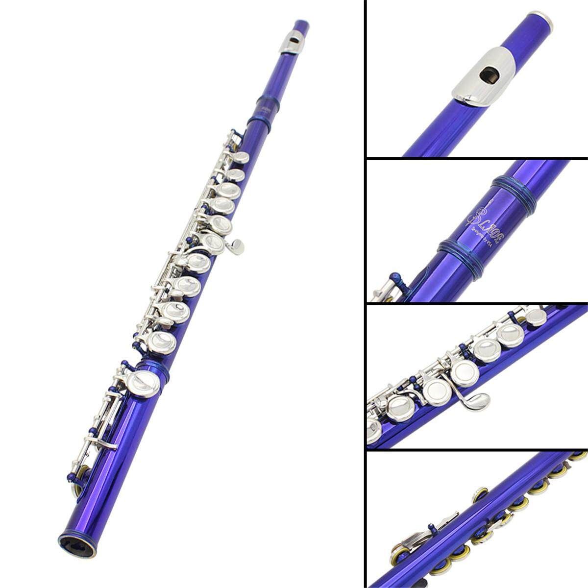 16 Holes Key Flute Cupronickel Plated Silver Woodwind Instrument With Cleaning Cloth Padded Case Blue (blue)