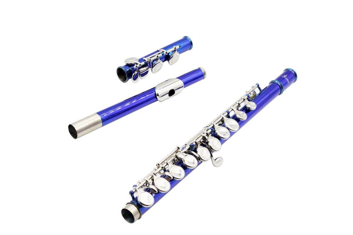 16 Holes Key Flute Cupronickel Plated Silver Woodwind Instrument With Cleaning Cloth Padded Case Blue (blue)