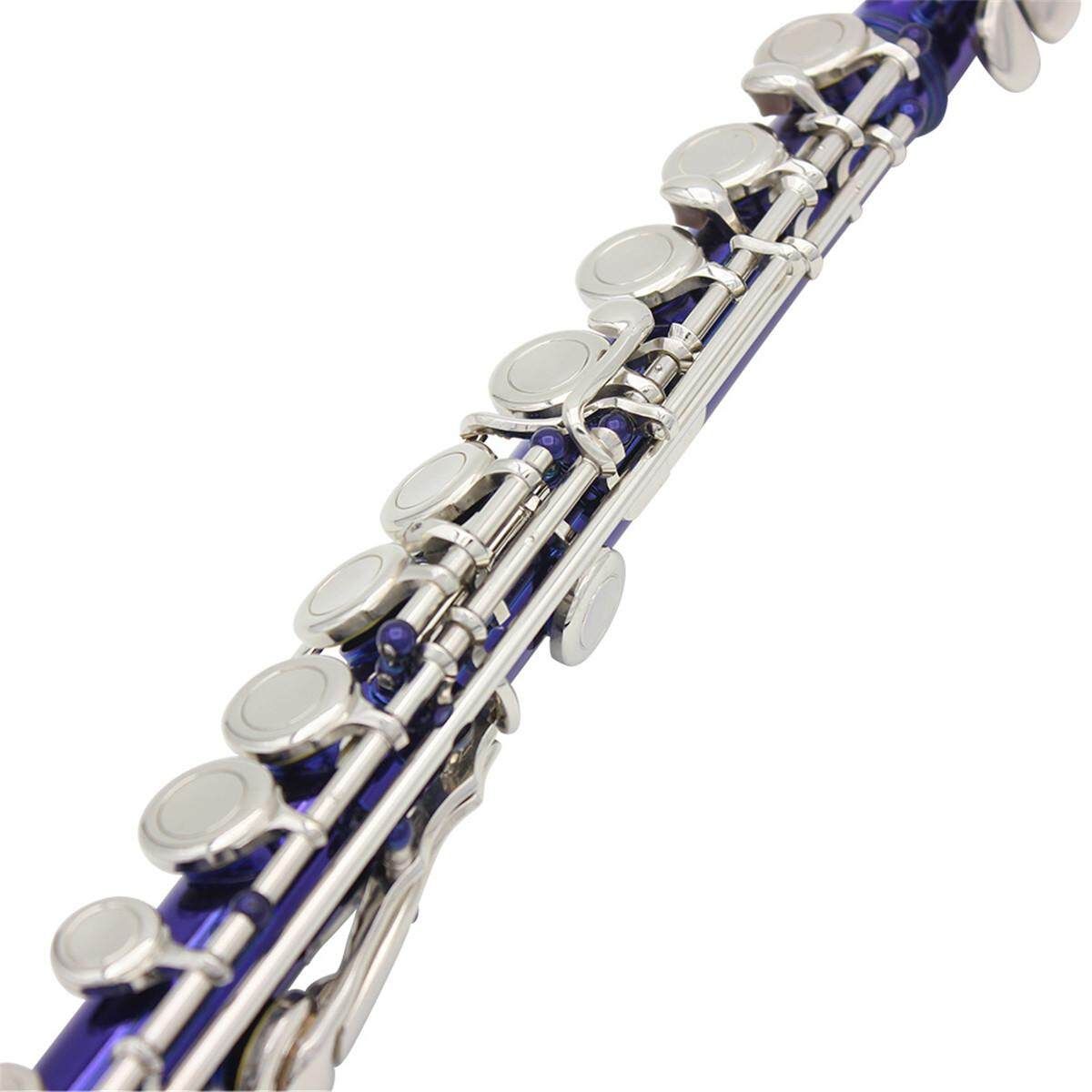 16 Holes Key Flute Cupronickel Plated Silver Woodwind Instrument With Cleaning Cloth Padded Case Blue (blue)